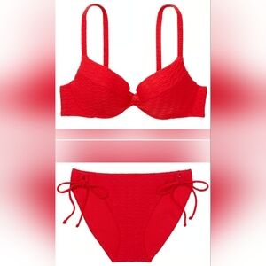 40DD/XXL VS Swim Twist PushUp Bikini Top Side Tie Bikini Set Red